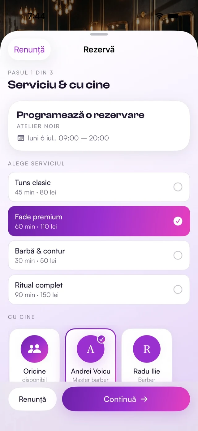 zumibo: choosing a service and a professional, with price and duration