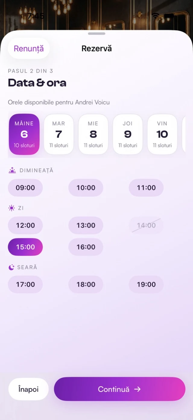 zumibo: choosing a booking date and time